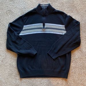 John Ashford 1/4 Quarter zip sweater Black w/ stripes